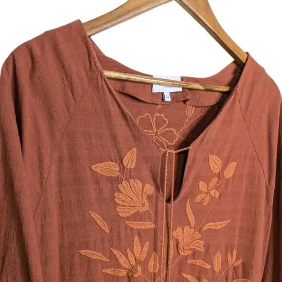 Mi Golondrina Ximena Maxi Kaftan Dress Medium Burnt Orange Embroidered Resort - Picture 7 of 13